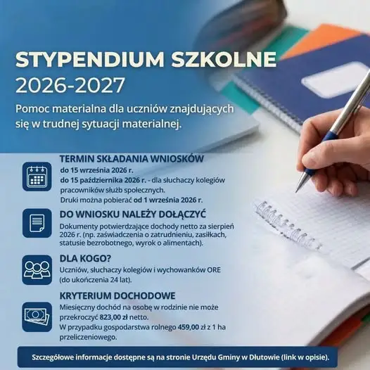 Stypendium szkolne w Dłutowie: wnioski do 15 września