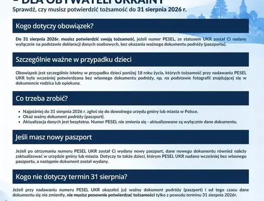 Obywatele Ukrainy z PESEL UKR muszą potwierdzić tożsamość do 31 sierpnia