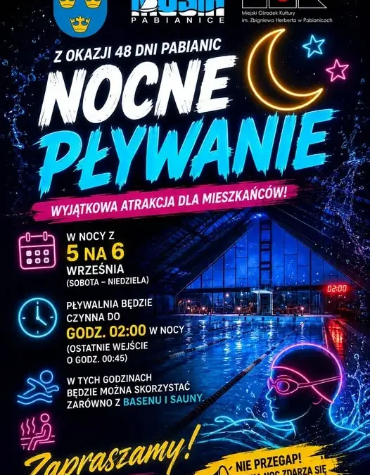 Nocne pływanie na basenie w Pabianicach – atrakcja 48. Dni Pabianic