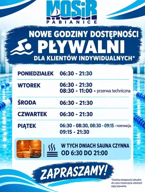 Nowe godziny otwarcia pływalni w Pabianicach