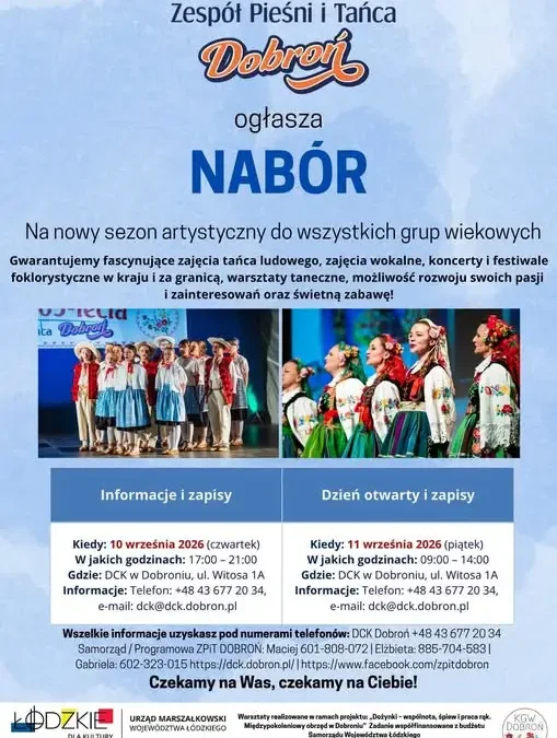 Dzień otwarty w Zespole Pieśni i Tańca „Dobroń” – ostatnia szansa na zapisy